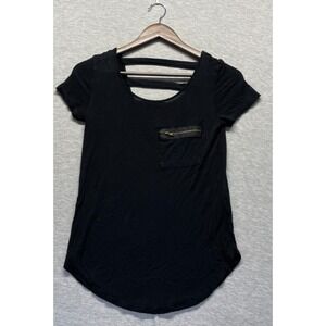 Splash T-Shirt Top Women's Small Black Distinctive Zipper Pocket Cutout Detail